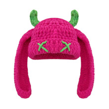 Crochet Plush Knitted Cap With Funny Devil Horn Warm Unisex Winter Pullover Hat Cosplay Event Gathering Adult Headwear