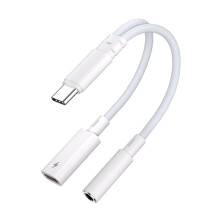 USB C Headphone Adapter 2 in 1 Type C to 3.5mm Port & Type C Splitter Cable Cord Supports 15W Fast Charging for Phones