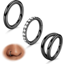3pcs Nose Hoops – 316L Surgical Steel Double Hoop Nose Rings (14G-20G), CZ Septum Clickers, Cartilage/Helix/Tragus/Daith Jewelry (7-10mm),