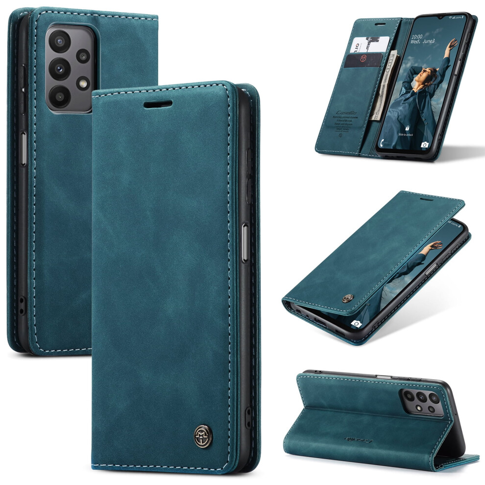 Caseme Leather Flip Wallet Case For Compatible With Samsung Galaxy A23 5GâMagnetic, Card Holder, Kickstand, Shockproof, Blue 9558633994353