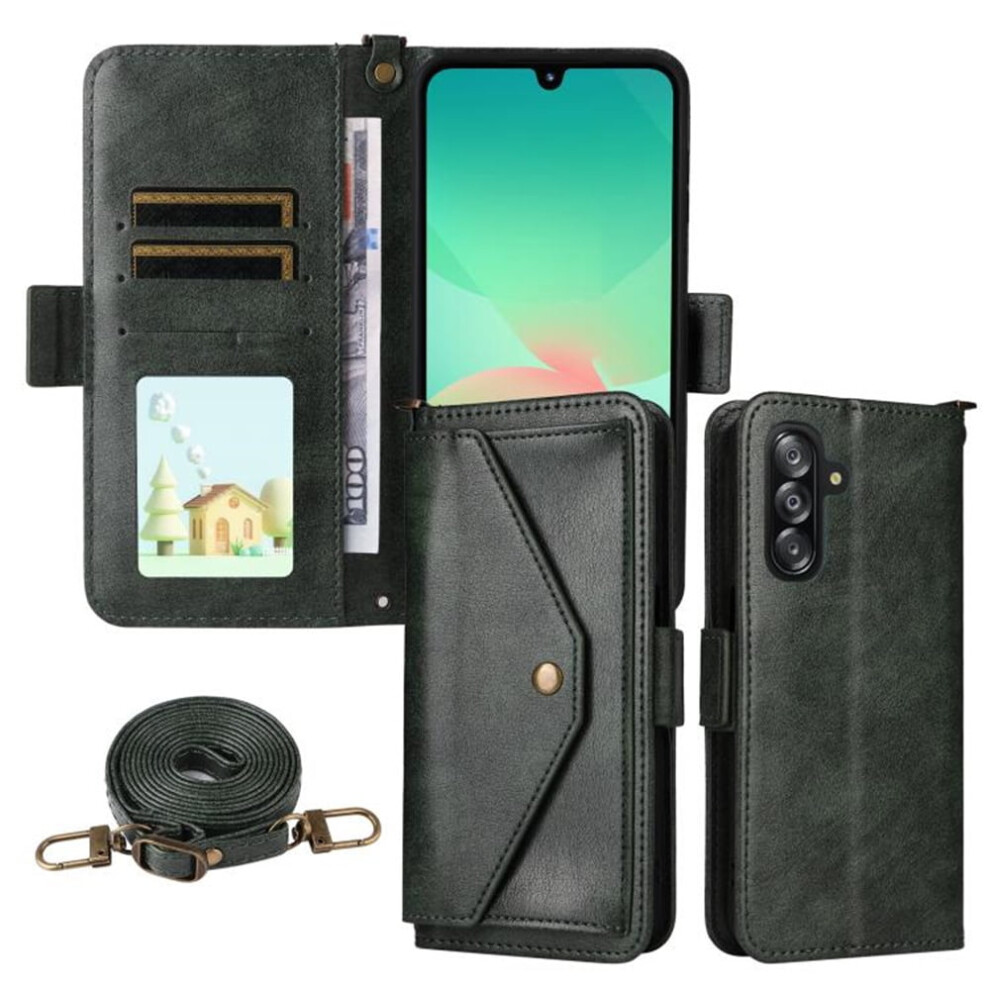 Vintage Leather Wallet Case For Samsung Galaxy A16 4G/5G Â Shockproof, Multi-Card Slots, Hidden Button Pocket, Detachable Strap, Green 9152228481411