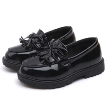 Girl's Loafers Slip On Chain Leather Flats Round Toe Wedding Church School Uniform Dress Shoes Black