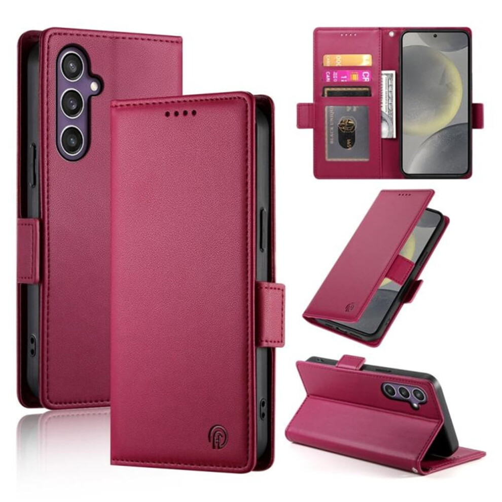 Compatible With Samsung Galaxy S25+ 5G Wallet Case Â Pu Leather Flip Cover With Magnetic Closure, Frosted Finish, Wine Red 9193271785613