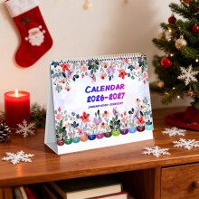 18-Month Desk Calendar from 2026 to 2027, Decorative Standing Flip Style Calendar with International Holiday Listings for Multiple Countries