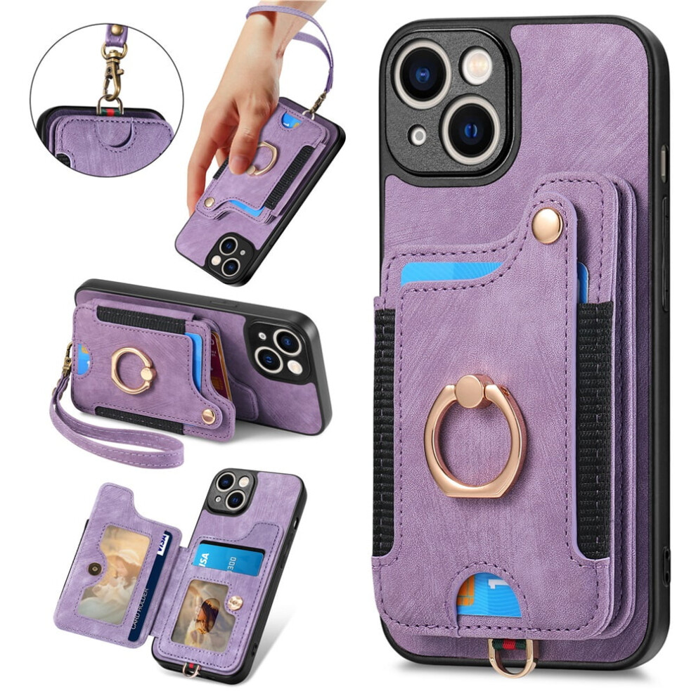 Iphone 13 Wallet Case Pu Leather Flip Folio Purple 9336866120257