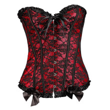 Women's Lace Up Boned Overbust Sexy Vintage 1920s Renaissance Corset Lace Trim Bodyshaper Top