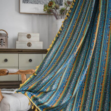 Bohemian Striped Print Cotton Linen Window Curtain Panel Rod Pocket Colorful Patterned Room Darkening Drapes 1 Piece