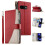 Capa carteira flip em couro PU vermelho para Google Pixel 9a de 6,3 polegadas, com vários compartimentos para cartões, bolso com zíper, ímã 1