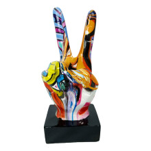 Sculpture de main, statue de main unique en résine, sculpture d'art abstrait, figurines de pouces colorés représentant la paix, sculpture de table