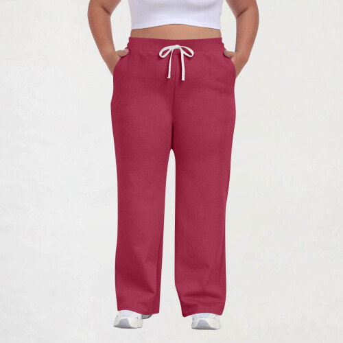 Γυναικείο παντελόνι Plus Size Casual με κορδόνι στη μέση και τσέπες, μονόχρωμο, σπορ και