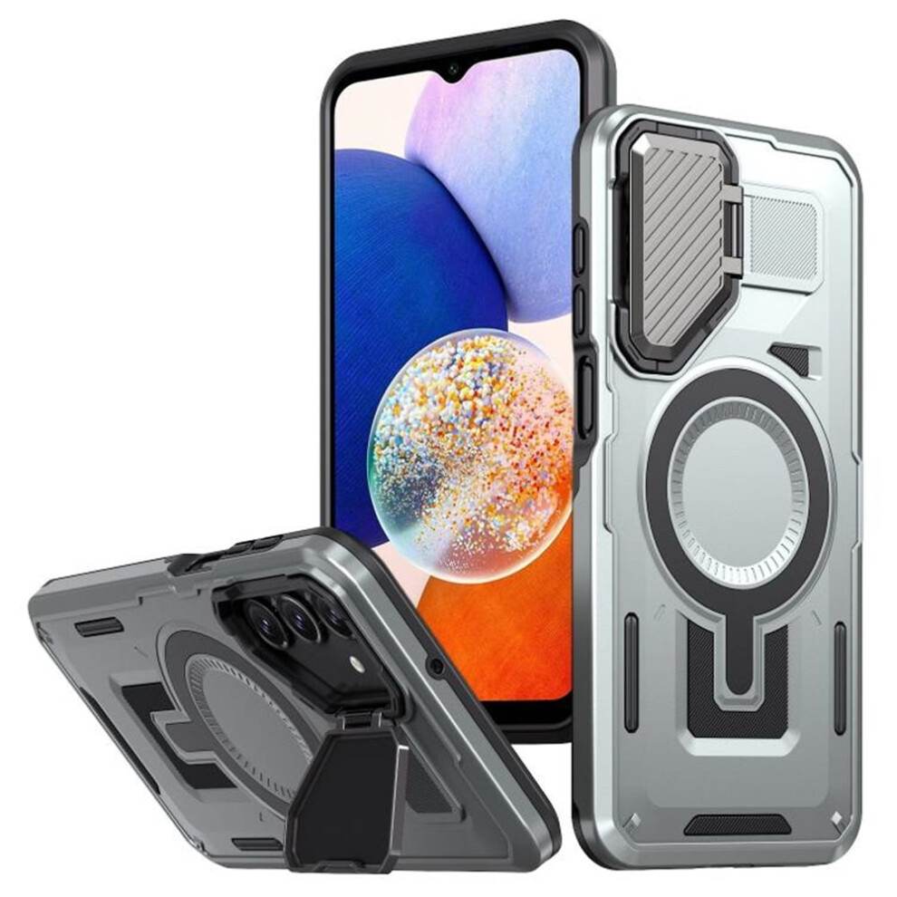 Rugged Magnetic Case For Samsung Galaxy A14 4G/5G 6.6", Magsafe-Compatible, Adjustable Metal Lens Cover, Military-Grade Protection, Grey 9418476642173