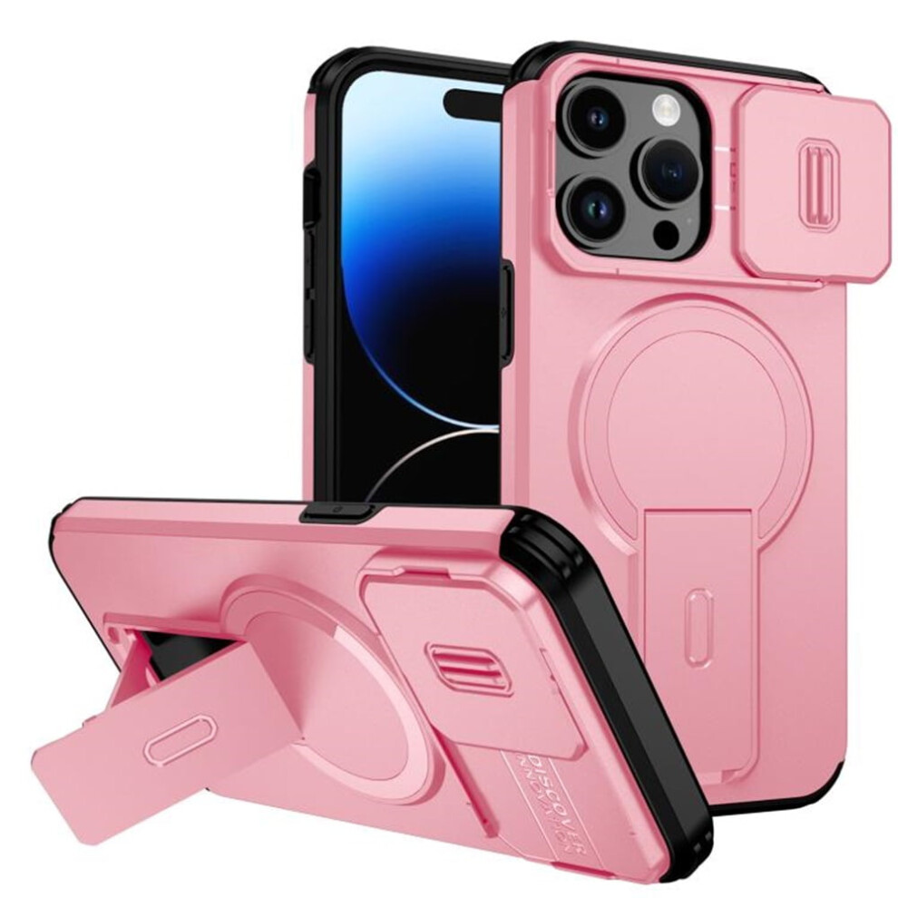 Rugged Case For Iphone 14 Pro 6.1": Magsafe Charging, Invisible Fold Stand, Sliding Camera Cover, Shockproof – Compatible With Iphone 14 Pro Pink 9418476641916
