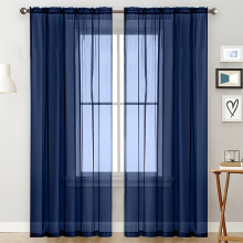 Semi-Sheer Curtains 52x63 Inch, Navy, 1 Panel, Light Filtering, Rod Pocket, Lightweight, for Living Room & Bedroom