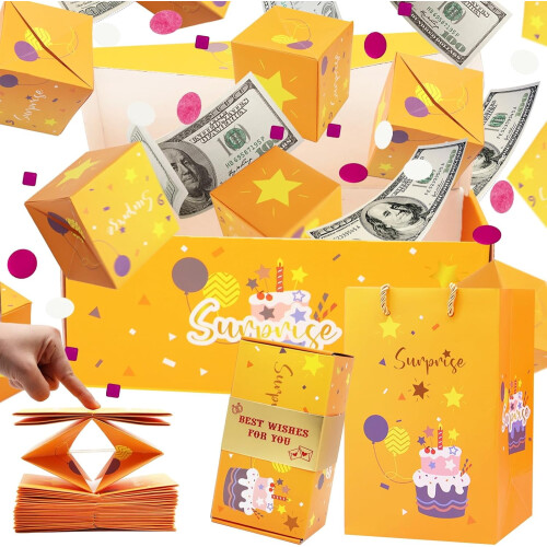 Boîte cadeau explosive, enveloppe rouge avec confettis, 1 pièce