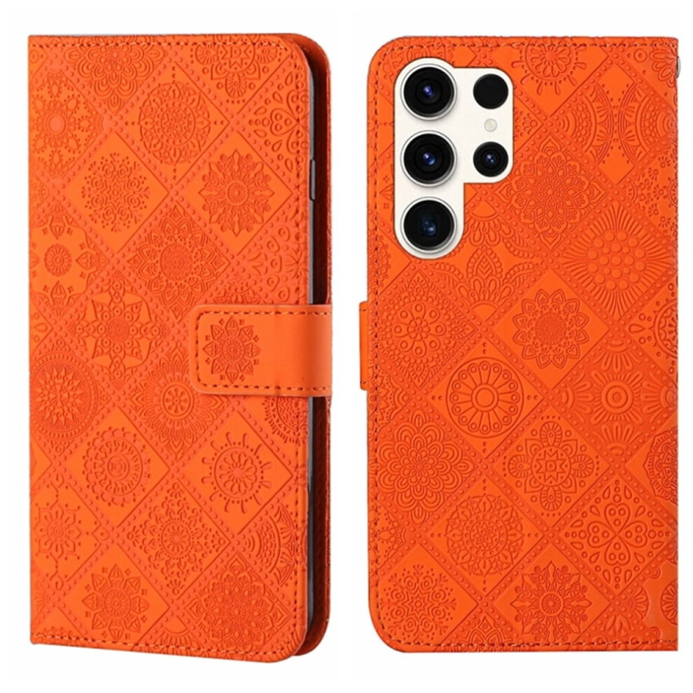 Pu Leather Flip Wallet Case With Magnetic Closure & Card Slots, Compatible With Samsung Galaxy S25 Ultra 5G 6.9" Orange 9418476642258