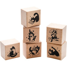 6pcs Wooden Rubber Stamp Set Cat Decorative Wood Stamps Square Cat Stamp Vintage Kitten Rubber Stamps For Card Making DIY Art Crafts Scrapbook