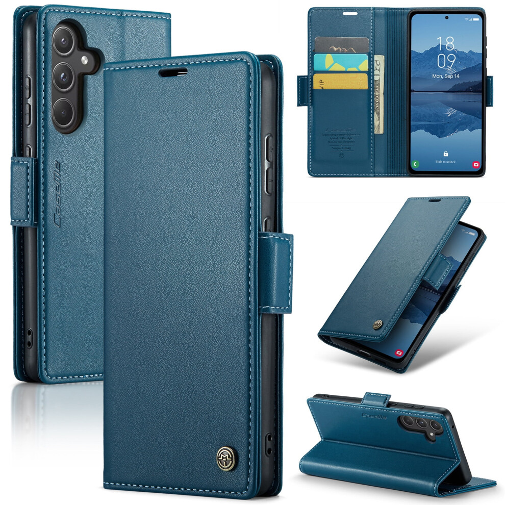 Caseme Leather Wallet Case For Compatible With Samsung Galaxy A55 5G Â Rfid Blocking, Magnetic Clasp, Kickstand, Blue 9418476643286