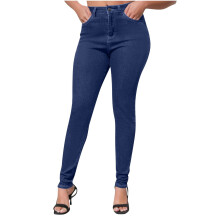 Moderigtige damejeans med høj talje, hoftetilpasning, oversized elastisk og tætsiddende, vaskede små ben, mørkeblå