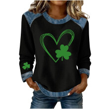 Damen-Sweatshirt mit Kleeblatt-Kunstdruck zum St. Patrick's Day, grünes Kleeblatt-Sweatshirt