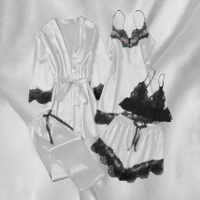 Women's Satin Pajama Set Long Sleeve 5-Piece