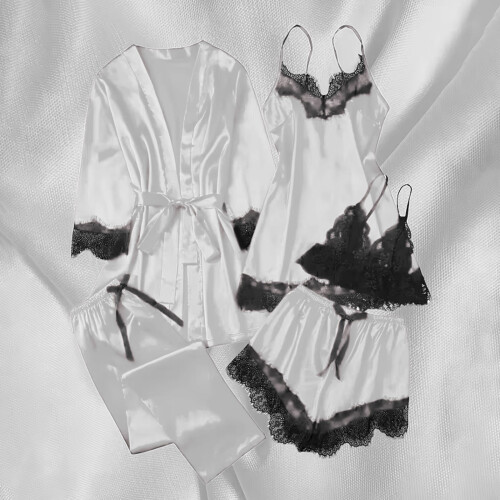 Women's Satin Pajama Set Long Sleeve 5-Piece