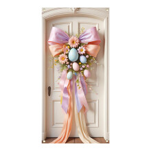 Décorations de Pâques en soldes de printemps - Rideau de porte avec œufs de Pâques, nœud et bannière décorative - 90 x 180 cm - C