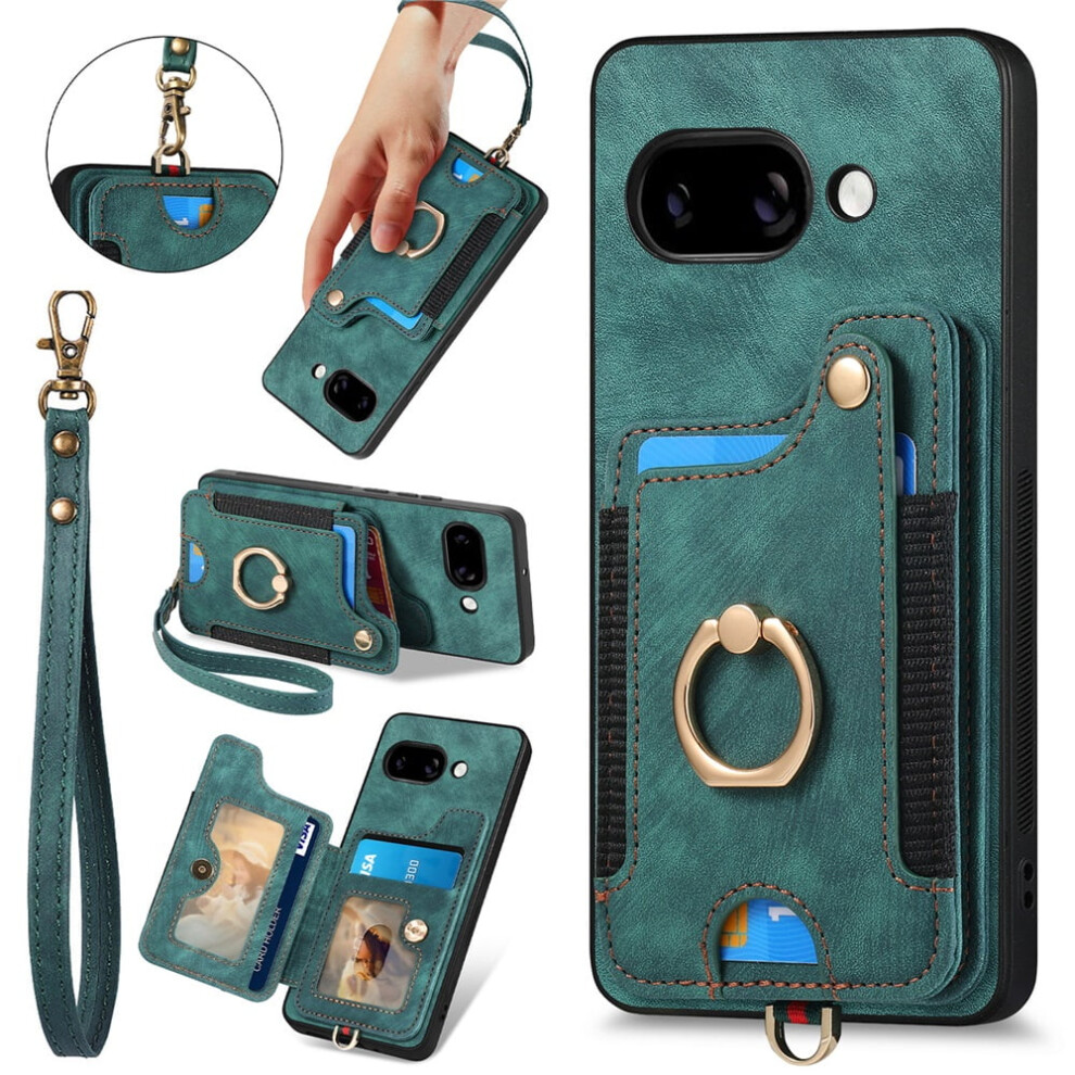 Google Pixel 9A Wallet Case With Rfid Blocking, Flip Pu Leather Folio, Ring Holder, Kickstand & Wrist Strap Â Green 9193271784920