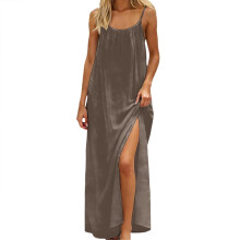 Rückenfreies Camisole-Kleid für Damen, Oversize-Kleid, einfarbig, ärmelloses Hauskleid, langes Sommerkleid mit Rückenbinde