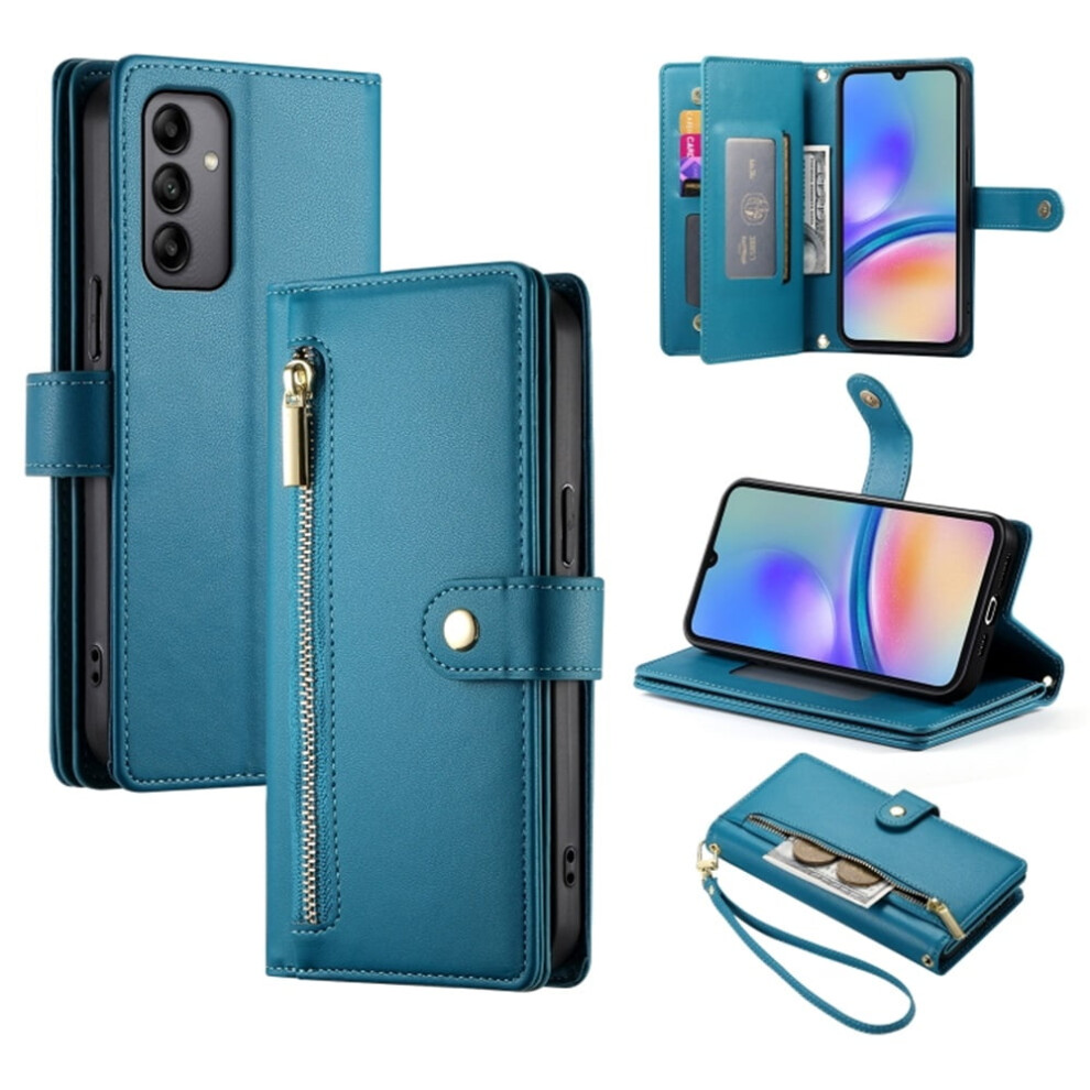 Samsung Galaxy A05s 6.7" Wallet Case Â Leather, Multi-Card Slots, Zipper Pocket, Lanyard Strap, Wristlet, Compatible With Samsung Galaxy A05s Blue 9152228483286