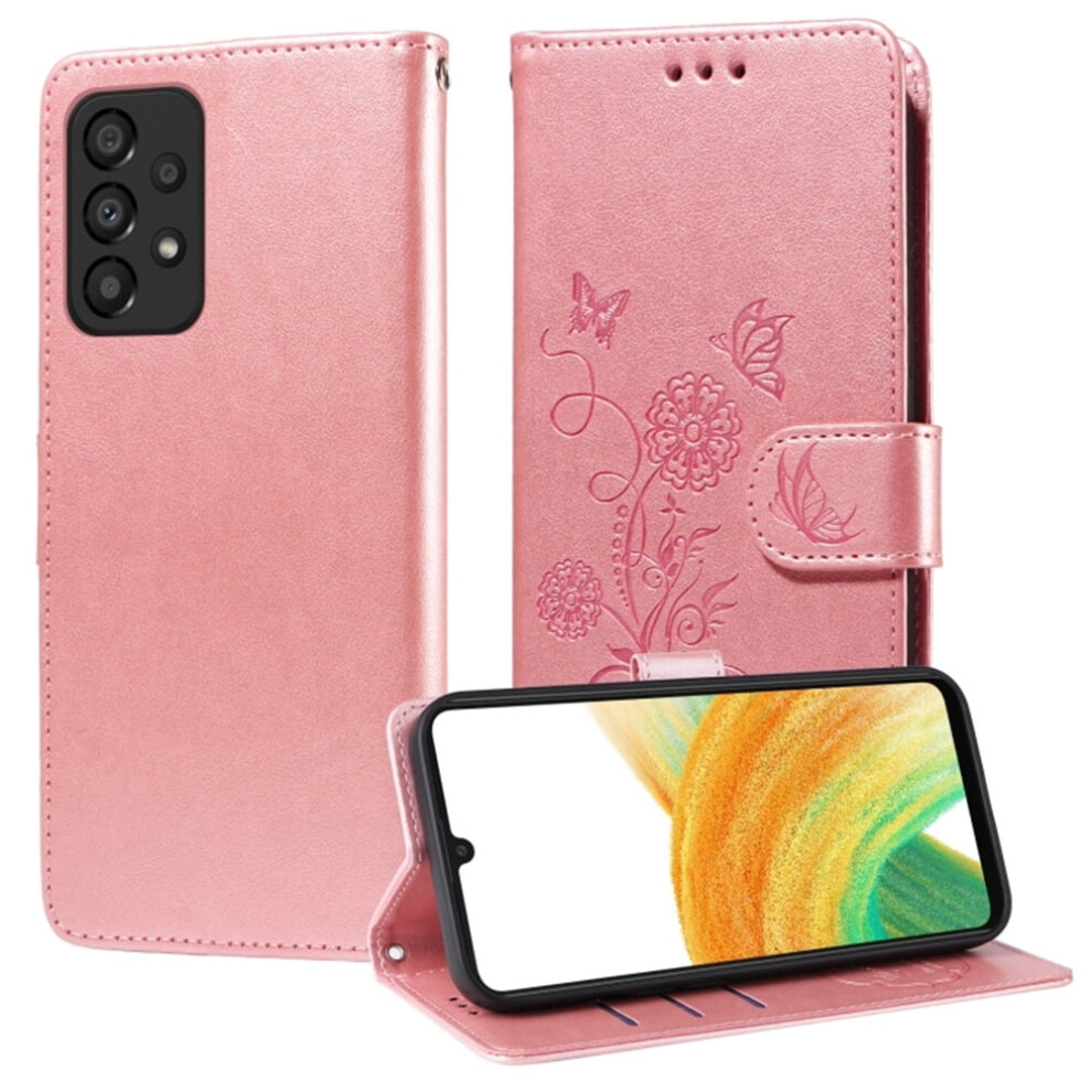 Embossed Butterfly Flower Flip Leather Case For Samsung Galaxy A53 5G Â Shockproof, Kickstand, Card & Cash Slots Pink 9485826582151