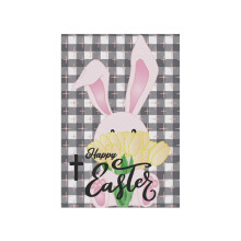 Drapeau de jardin de Pâques 30 x 45 cm, motif lapin à carreaux, drapeau d'extérieur pour accueillir le printemps