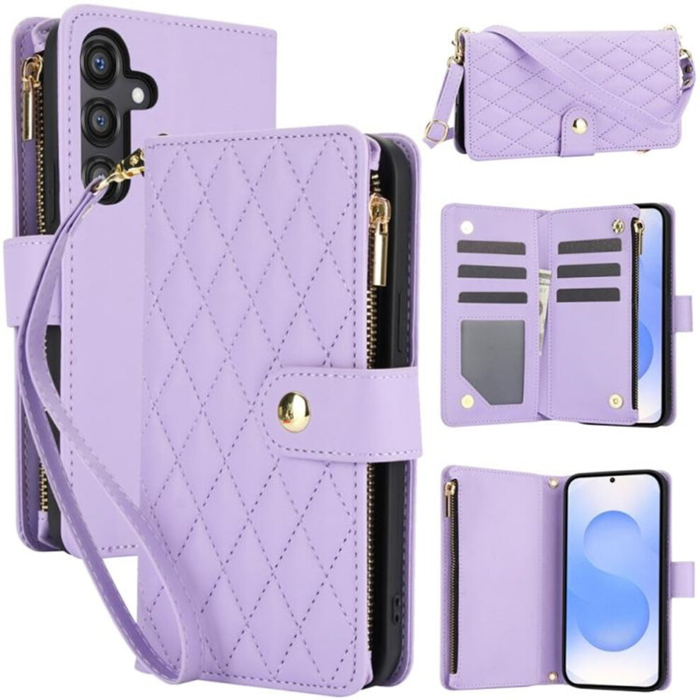 Rfid-Blocking Flip Wallet Case For Samsung Galaxy S26+ 5G Â 3-Card Slots, Kickstand, Wrist Strap, Lanyard & Zipper Purple 9418476643477