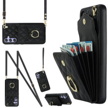 Premium PU-lederen portemonneehoesje voor Samsung Galaxy S24FE5G – RFID-bescherming, verstelbare ring, afneembare schouder- en polsband, zwart