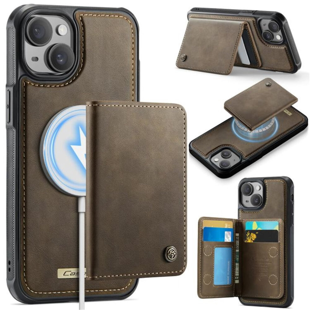 Rfid-Blocking 2-In-1 Magsafe Wallet Case For Iphone 14 Â Pu Leather, Kickstand, Magnetic, Brown 9193271785064