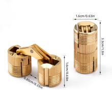 16mm Brass Barrel Hinges Cylindrical Hidden Cabinet Concealed Invisible Furniture Hinges Mount 180 Degree Opening Angle 1 Pc，Golden