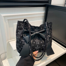 Bolso de hombro de lona con lazo para mujer, ideal para el Día de San Valentín – Blanco, Negro, Rosa | 28 x 22 x 10 cm | Regalo elegante,
