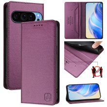 Portemonneehoesje voor Google Pixel 9 Pro 6,3 inch, RFID-blokkerend, PU-leer, magnetische sluiting, 2 kaartsleuven, standaard, schokbestendig, paars,