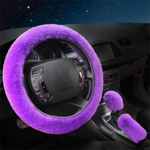 Conjunto de 3 peças de capas para volante em lã sintética – Macias e aveludadas, com encaixe universal para volantes de 15 polegadas, capas para