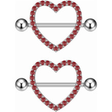 14G Rhinestone Heart Nipple Rings for Women – Shiny CZ Hollow Love Heart Barbell Piercing Jewelry, compatible with standard 14G barbells