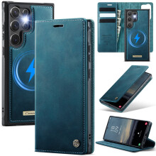 CaseMe Wallet Case voor Samsung Galaxy S23Ultra—Magsafe-compatibel, RFID-blokkerend, met standaard, schokbestendig, magnetisch en afneembaar