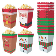 12 Pcs Christmas Popcorn Boxes, Christmas Snowman Santa Claus Reindeer Popcorn Boxes Candy Cookie Treat Box for Christmas Party