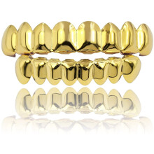 KEINXS 18K Plated Gold Teeth Plated Gold Finish 8 Top Teeth 8 Bottom Tooth Hip Hop Mouth Grills for Men and Women