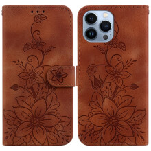 Bruine PU-leren flip-wallet met sterke magnetische sluiting en kaartsleuven, compatibel met iPhone 14 Pro Max 6,7 inch.