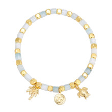Turtle coconut tree charm bracelet for women 14k gold plated