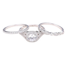 3PCS Sterling Silver Cubic Zirconia Wedding Ring Set for Women – Engagement & Bridal Jewelry, Compatible with Daily Wear
