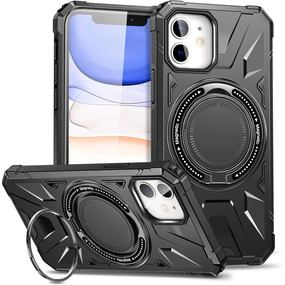 Iphone 11 6.1" Case With 360 Spin Magnetic Ring, Magsafe Compatible, Mil-Std-810G Shockproof, Black 9418476644344