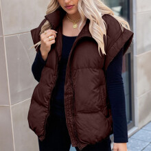 Women's Sleeveless Puffer Vest Zipper Front Solid Color Casual Winter Coat with Pockets