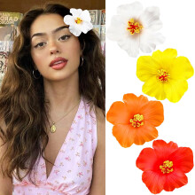 4er-Pack Haarspangen mit hawaiianischen Blumen – Frangipani- und Hibiskus-Haarspangen, 8,9 cm (3,5 Zoll), Boho-Strand-/Hochzeitsaccessoires für