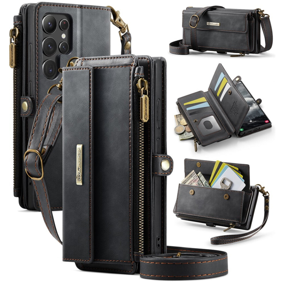 Caseme Wallet Case For Compatible With Samsung Galaxy S22 Ultra 5G Â Rfid-Blocking Pu Leather Flip Cover With Kickstand, Wrist Strap, Zipper & Card 9485826580423
