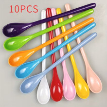 Lot de 10 cuillères à café colorées à long manche - Plastique résistant, compatibles avec les cafés et restaurants